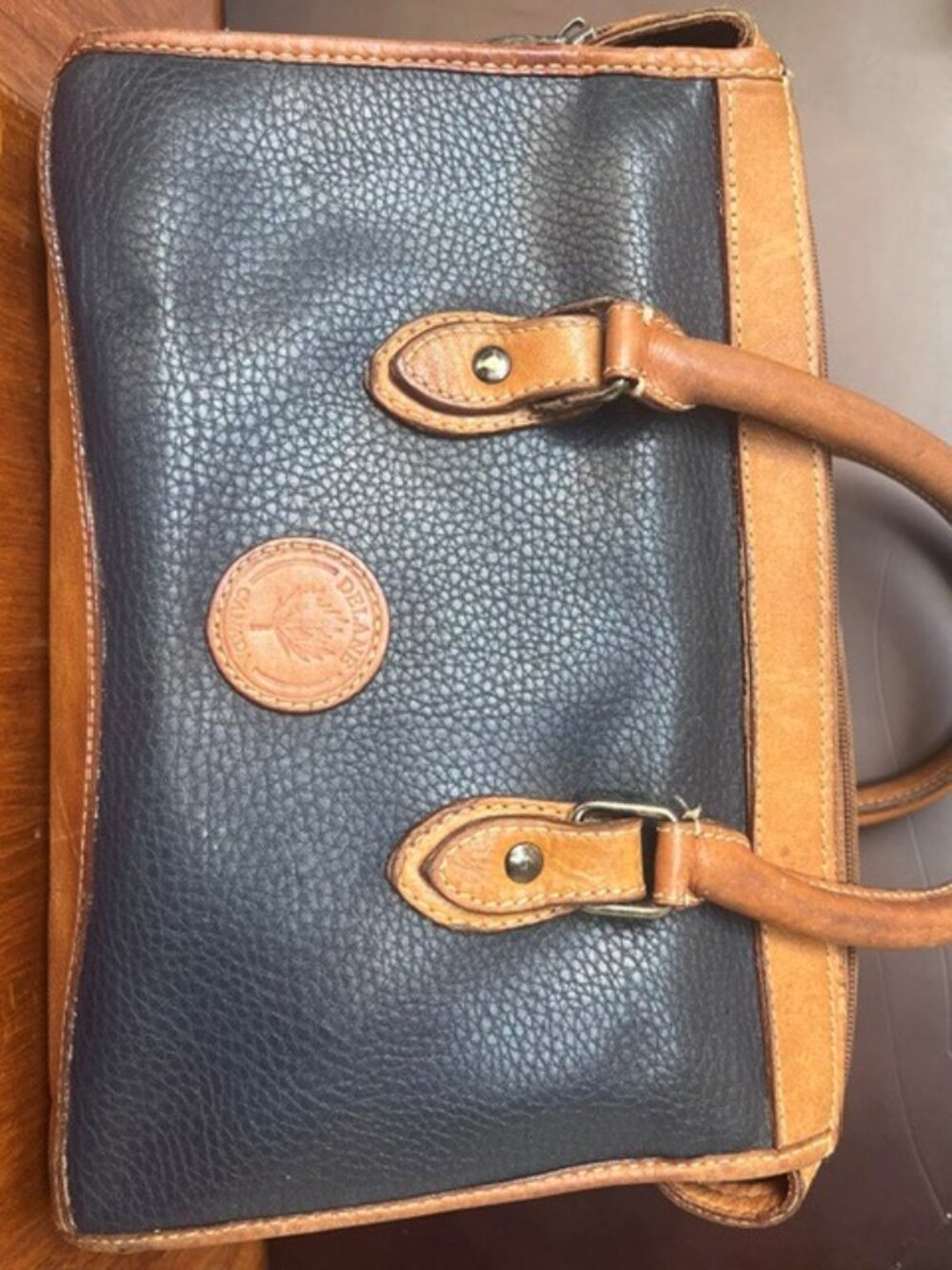 Delane Canada Navy and Brown Leather Handbag